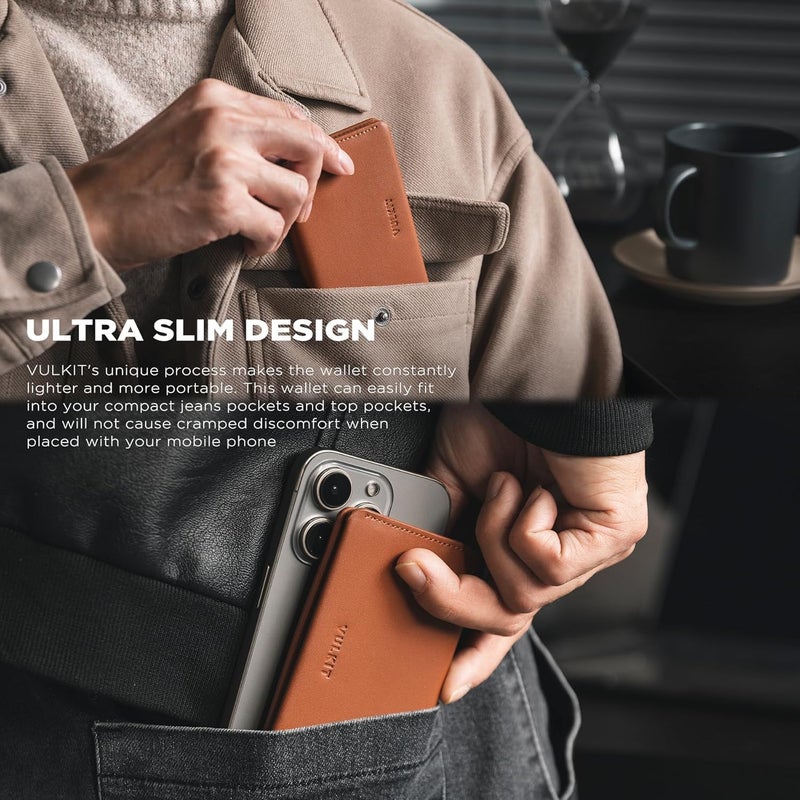 VULKIT Slim Minimalist Card Holder RFID Blocking Leather Credit Card Holder Front Pocket Wallet Magnetic Closure - Image 2